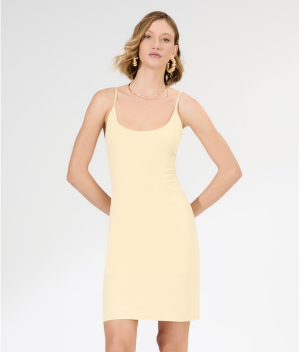 Vestido Curto Bobby Amarração Costas Amarelo Manteiga
