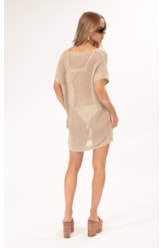 Vestido Curto Com Manga Tricot Lurex Dourado