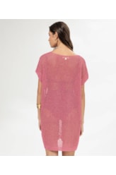 Vestido Curto Com Manga Tricot Lurex Rosa