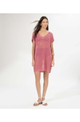 Vestido Curto Com Manga Tricot Lurex Rosa