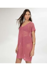 Vestido Curto Com Manga Tricot Lurex Rosa