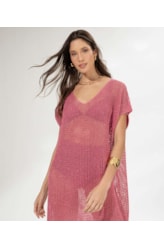 Vestido Curto Com Manga Tricot Lurex Rosa