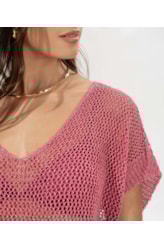 Vestido Curto Com Manga Tricot Lurex Rosa