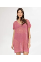 Vestido Curto Com Manga Tricot Lurex Rosa