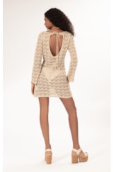 Vestido Curto Com Manga Tricot Paete Natural