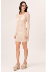 Vestido Curto Cotton Mesh Dourado