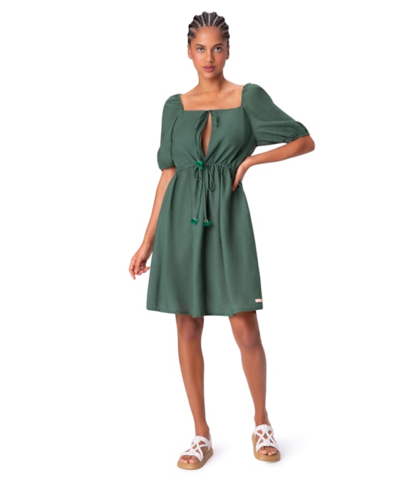 Vestido Curto Heavy Linen Verde Escuro