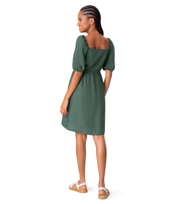 Vestido Curto Heavy Linen Verde Escuro