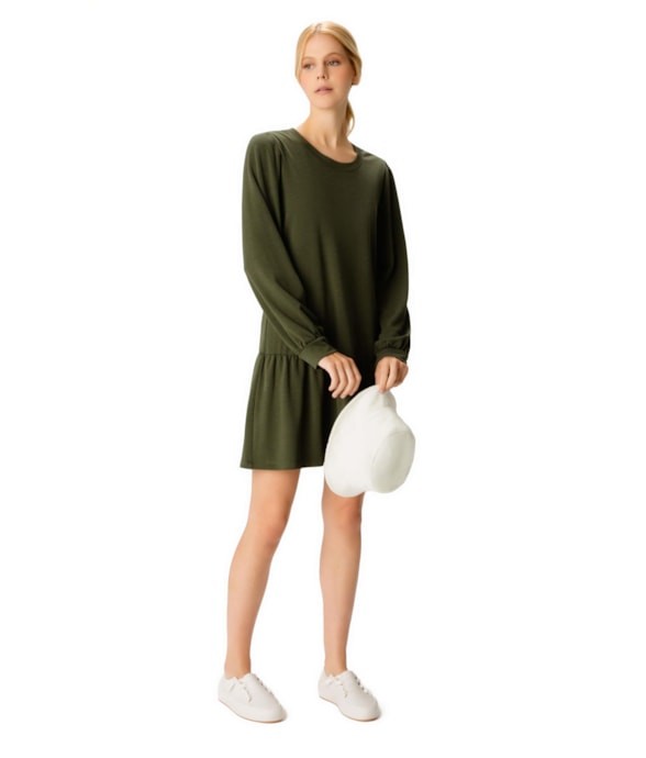 Vestido Curto Linen Visco Verde Militar