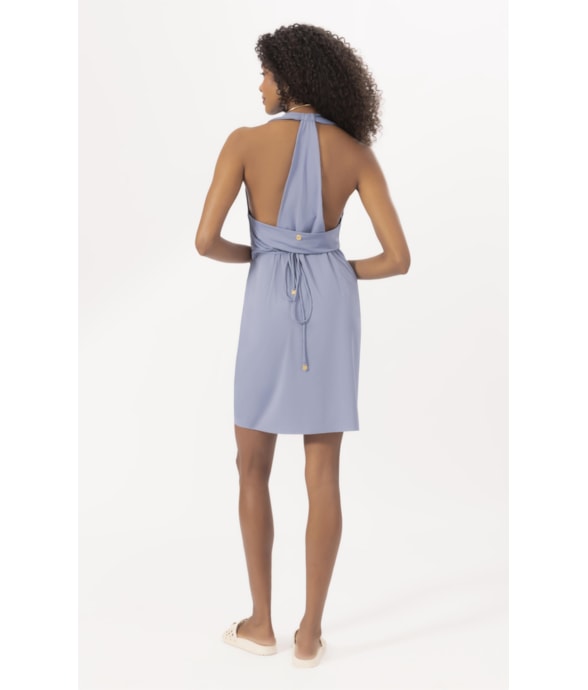 Vestido Curto Pareo Jersey Azul Seco