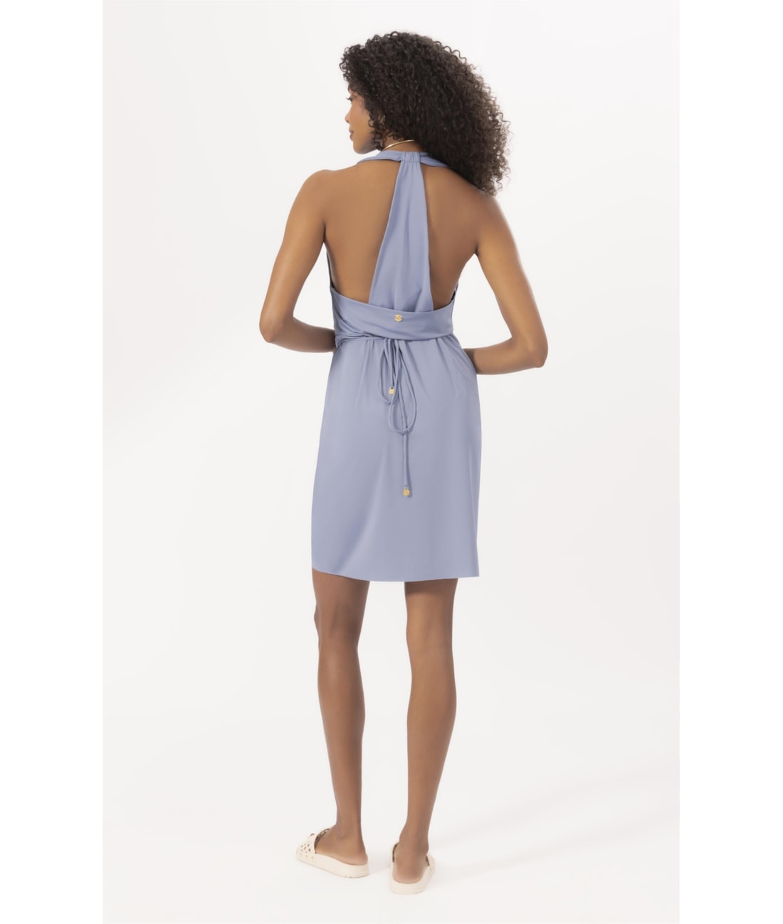 Vestido Curto Pareo Jersey Azul Seco