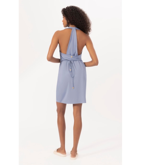 Vestido Curto Pareo Jersey Azul Seco