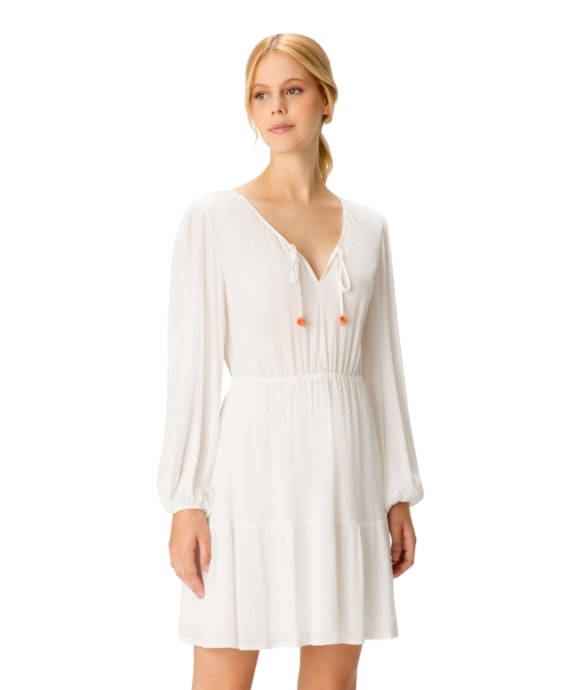 Vestido Curto Resort Crepe Indiano Off White