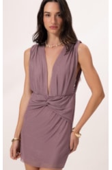 Vestido Curto Torção Tule Liso Old Purple