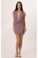 Vestido Curto Torção Tule Liso Old Purple