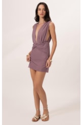 Vestido Curto Torção Tule Liso Old Purple