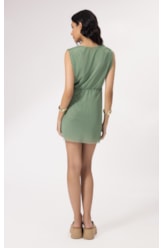 Vestido Curto Torção Tule Liso Verde Oliva