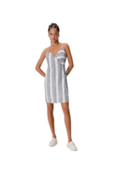 Vestido Curto Transpassado Visco Stripes Azul Jeans