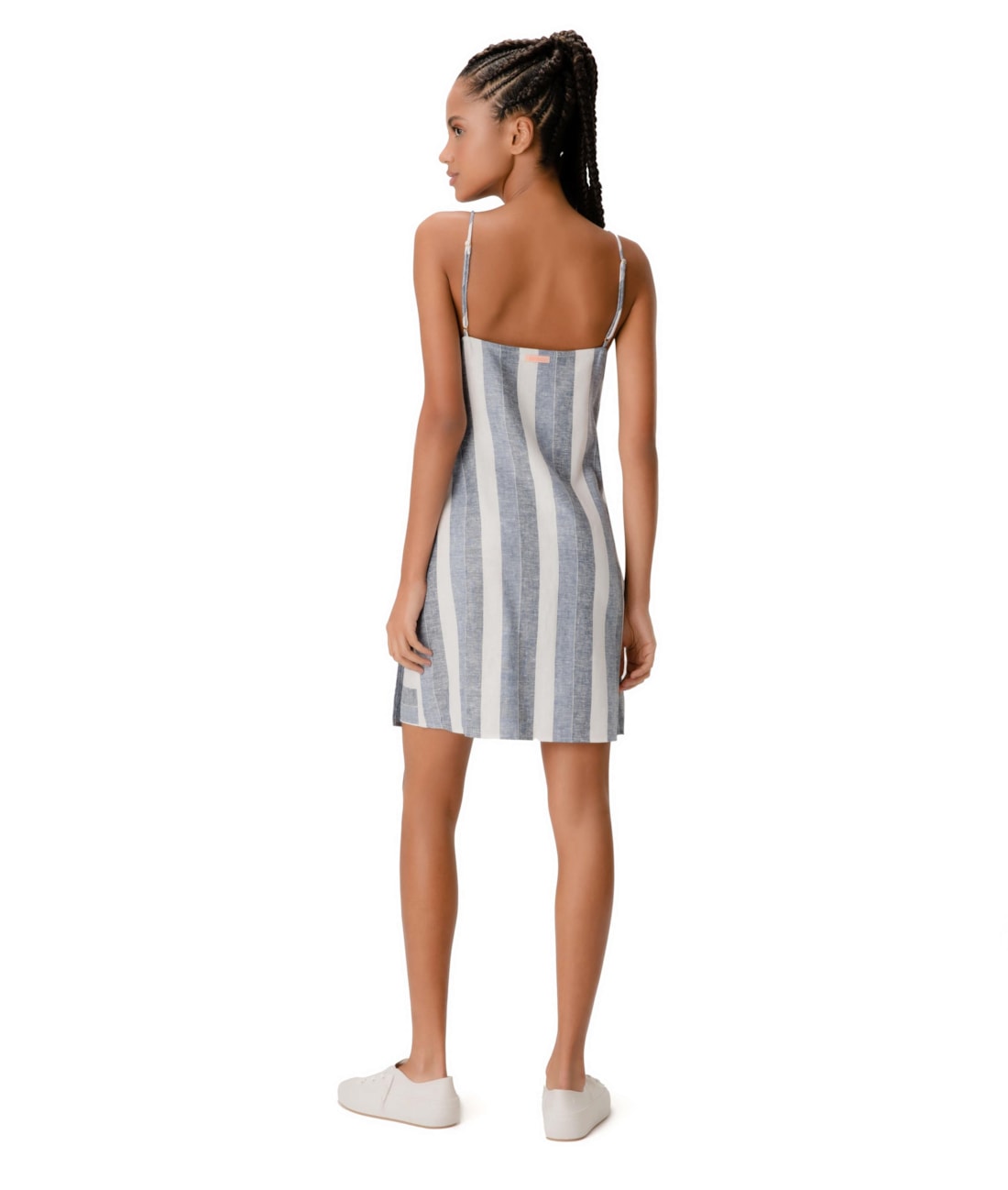 Vestido Curto Transpassado Visco Stripes Azul Jeans
