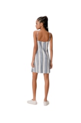 Vestido Curto Transpassado Visco Stripes Azul Jeans