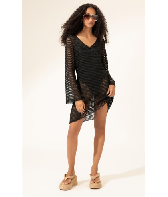 Vestido Curto Tricot Gold Preto