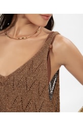 Vestido Curto Tricot Lurex Caramelo