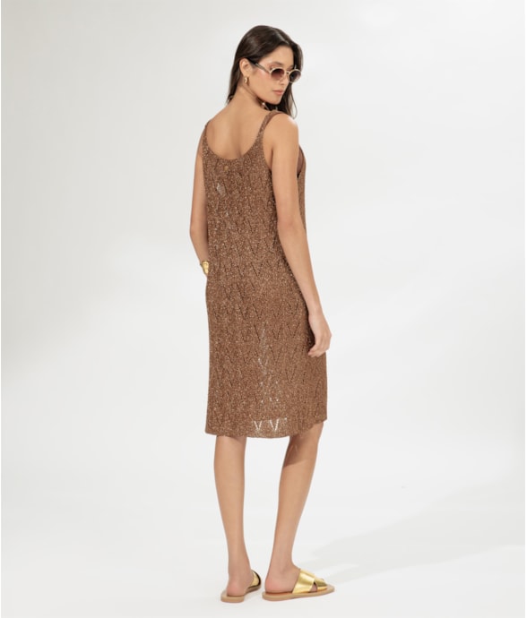 Vestido Curto Tricot Lurex Caramelo