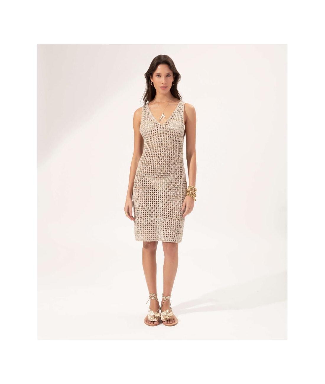 Vestido Curto Tricot Nature Areia