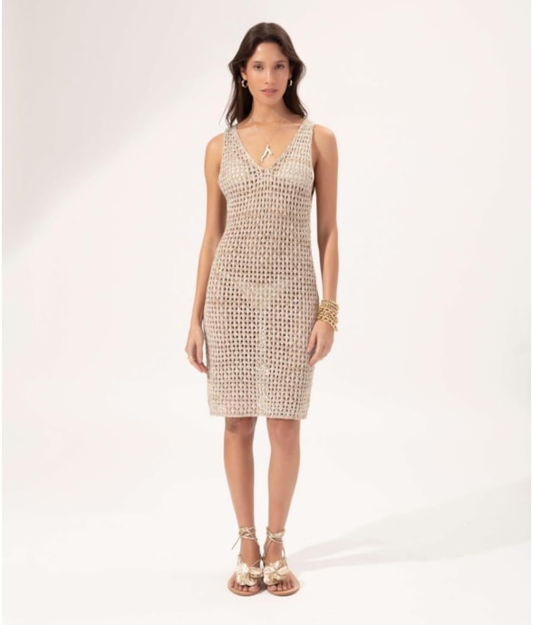 Vestido Curto Tricot Nature Areia