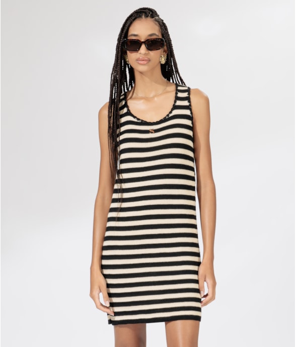 Vestido Curto Tricot Stripes Preto