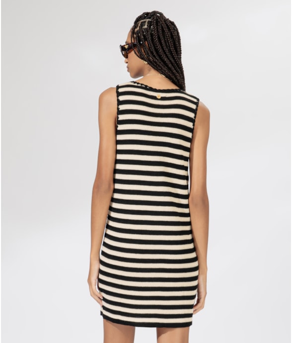 Vestido Curto Tricot Stripes Preto