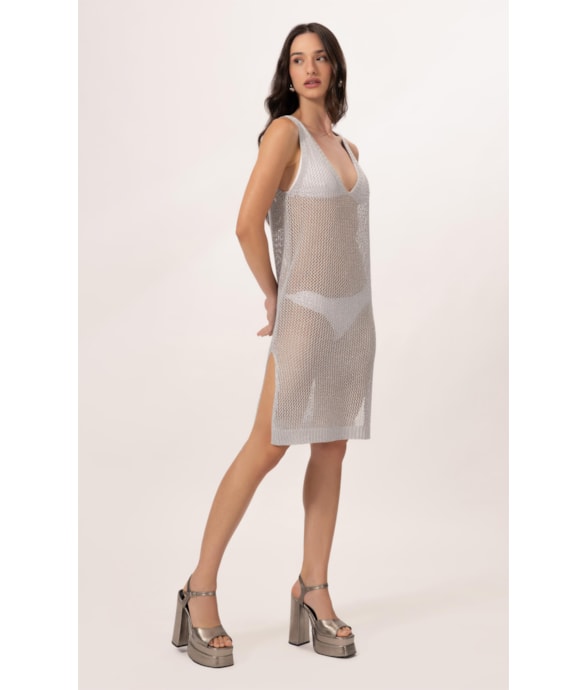Vestido Curto Tricot Wishes Prata