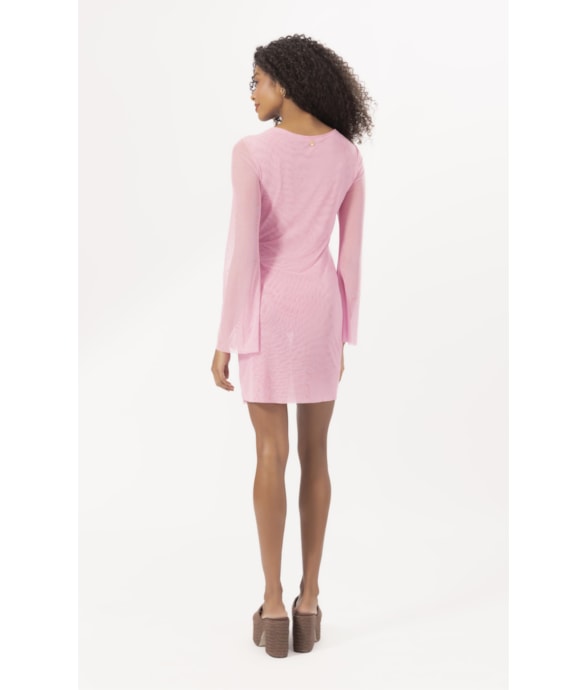 Vestido Curto Tule Liso  Rosa Gum