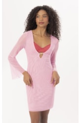 Vestido Curto Tule Liso  Rosa Gum