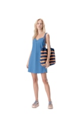 Vestido Curto Visco Linho Azul Pervante