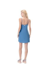 Vestido Curto Visco Linho Azul Pervante
