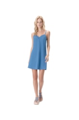 Vestido Curto Visco Linho Azul Pervante