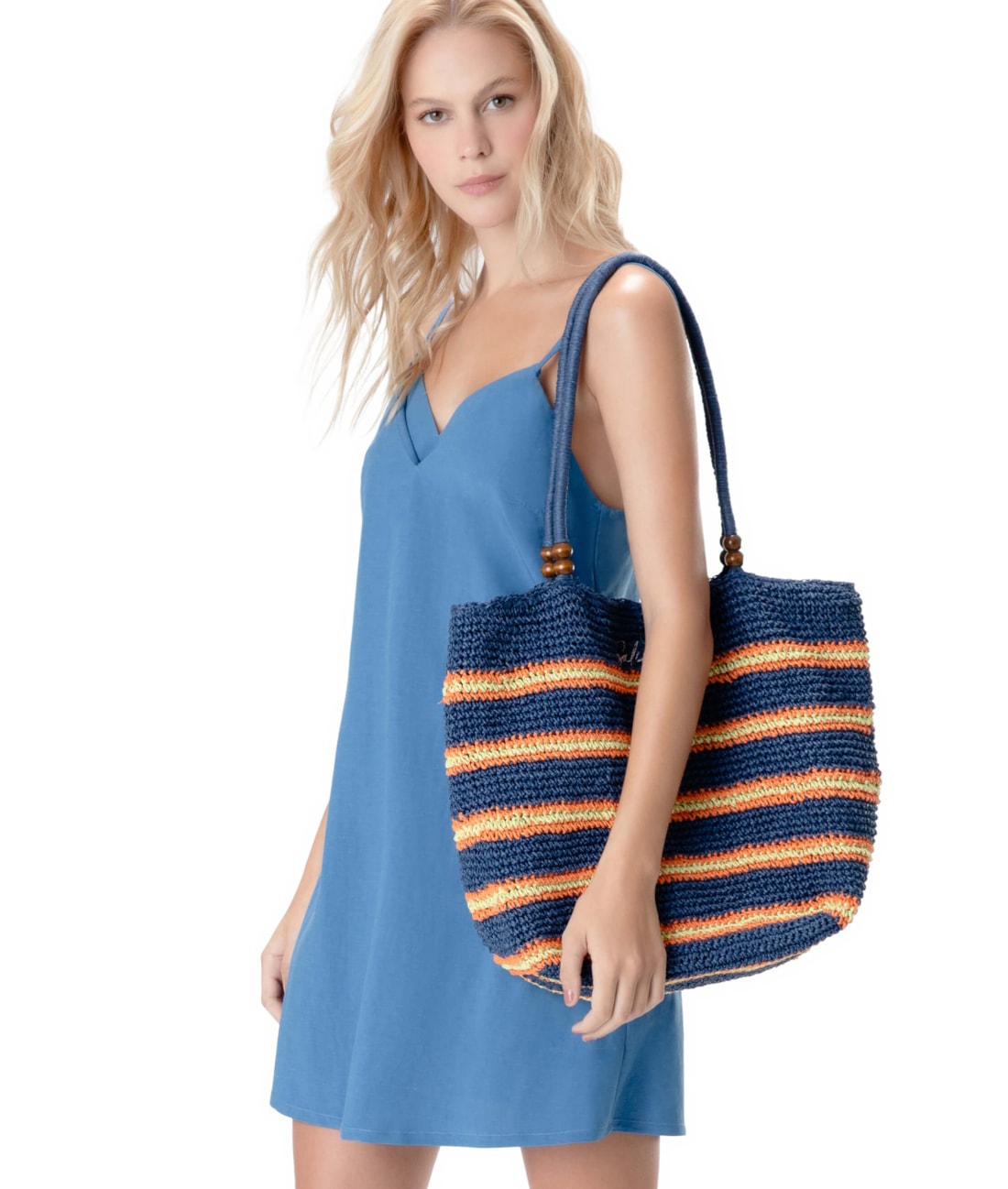 Vestido Curto Visco Linho Azul Pervante