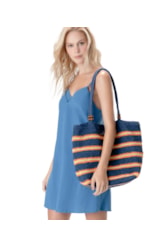 Vestido Curto Visco Linho Azul Pervante