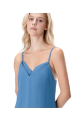 Vestido Curto Visco Linho Azul Pervante