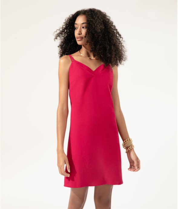 Vestido Curto Visco Linho Pink