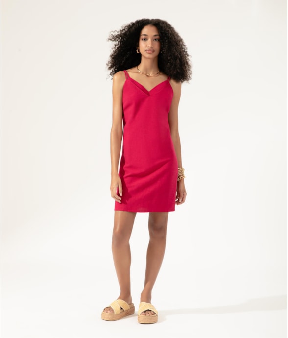 Vestido Curto Visco Linho Pink