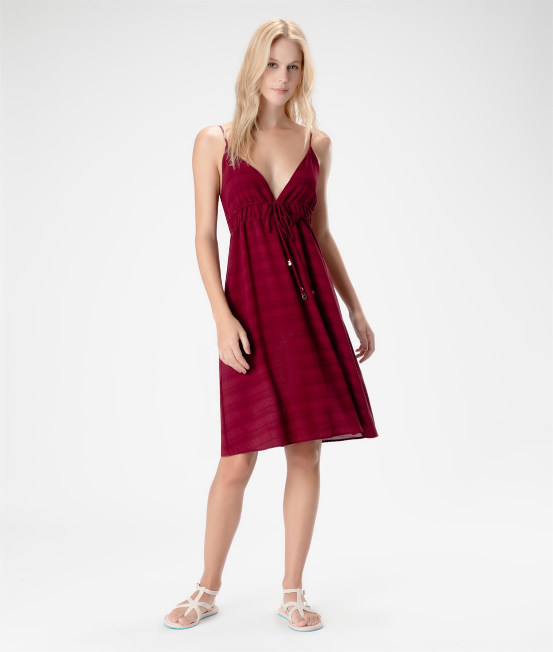 Vestido Curto Visco Texture Bordeaux