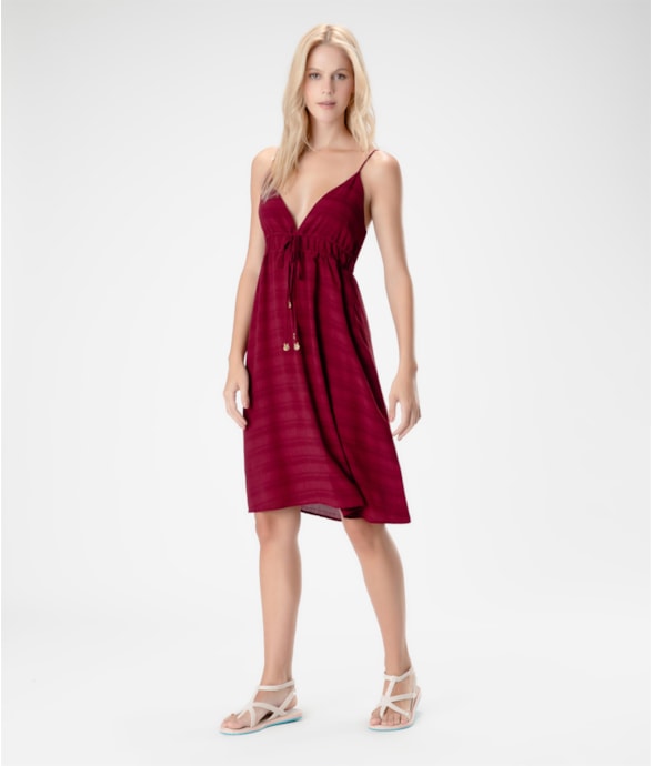 Vestido Curto Visco Texture Bordeaux
