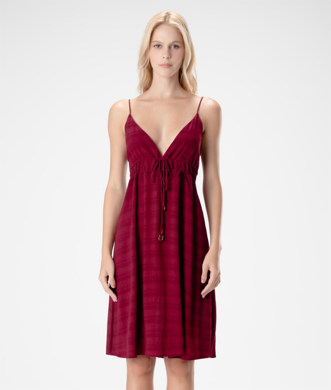 Vestido Curto Visco Texture Bordeaux