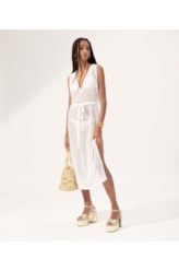 Vestido Decote v Malha Crochet Branco
