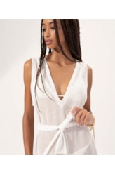 Vestido Decote v Malha Crochet Branco