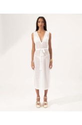 Vestido Decote v Malha Crochet Branco