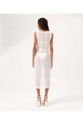 Vestido Decote v Malha Crochet Branco
