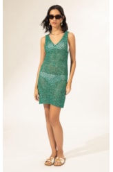 Vestido Decote v Tricot Burano Verde Escuro
